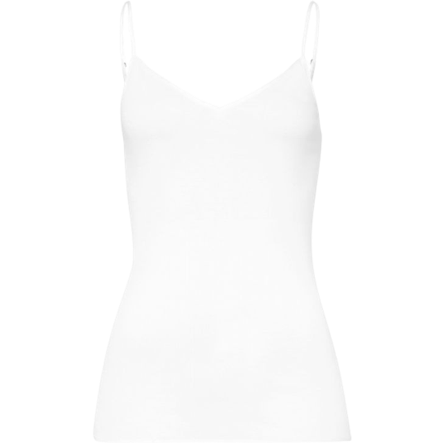 Cotton Seamless Spaghetti Top - White - Created from pure mercerised wool for wonderful comfort, this Hanro Spaghetti Top is ideal for everyday wear. In simple white, its V-neck and adjustable straps are stylishly comfortable and give a soft sheen for added elegance. An extra touch of luxury to wear under your favourite outfit .