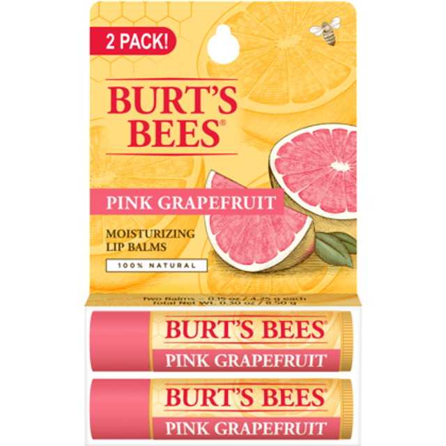 Burts Bees 100% Natural Moisturizing Lip Balm, Pink Grapefruit with Beeswax & Fruit Extracts - 2 Tube