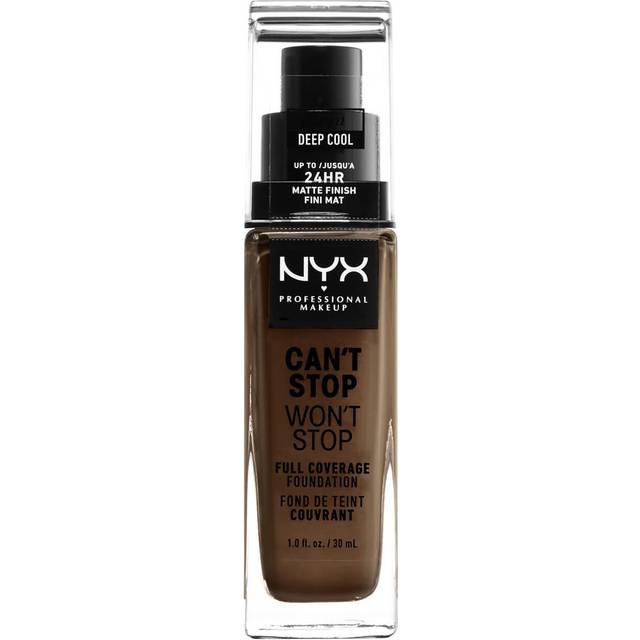 NYX PROFESSIONAL MAKEUP, Can't Stop Won't Stop Full Coverage Foundation, Långvarig, Vattenfast, Vegansk formula, Matt Finish, nyans: Deep cool