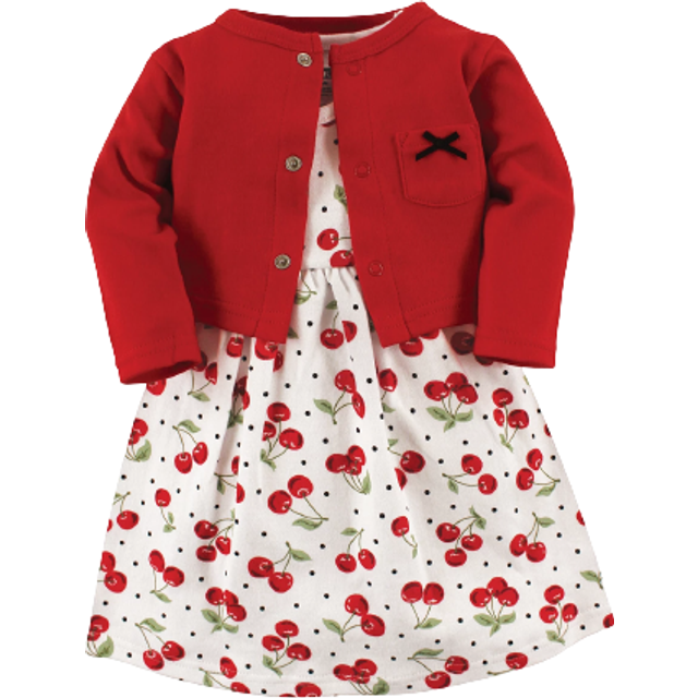 Hudson Baby Girls' Cotton Dress and Cardigan Set  Cherries  3-6 Months
