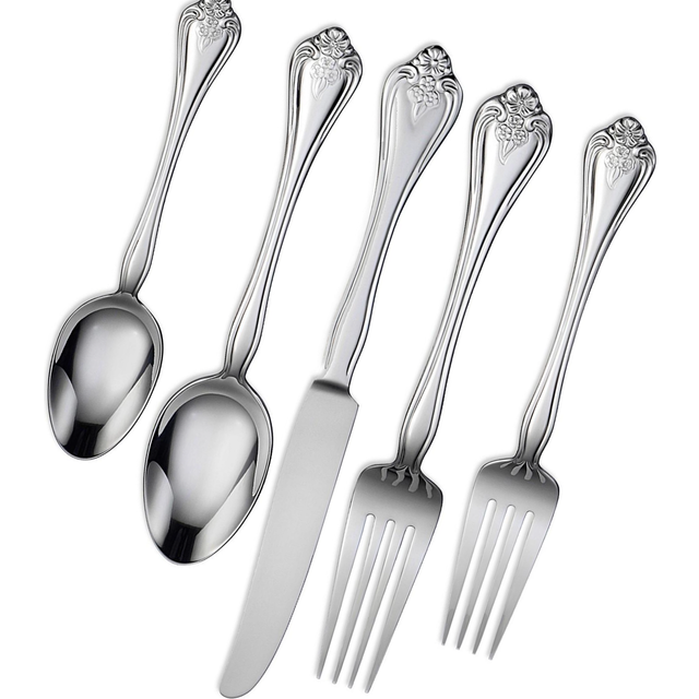 Oneida Boutonniere 45 Piece Everday Flatware, Service for 8, 180 Stainless Steel Silverware Set, Dishwasher Safe, Multi