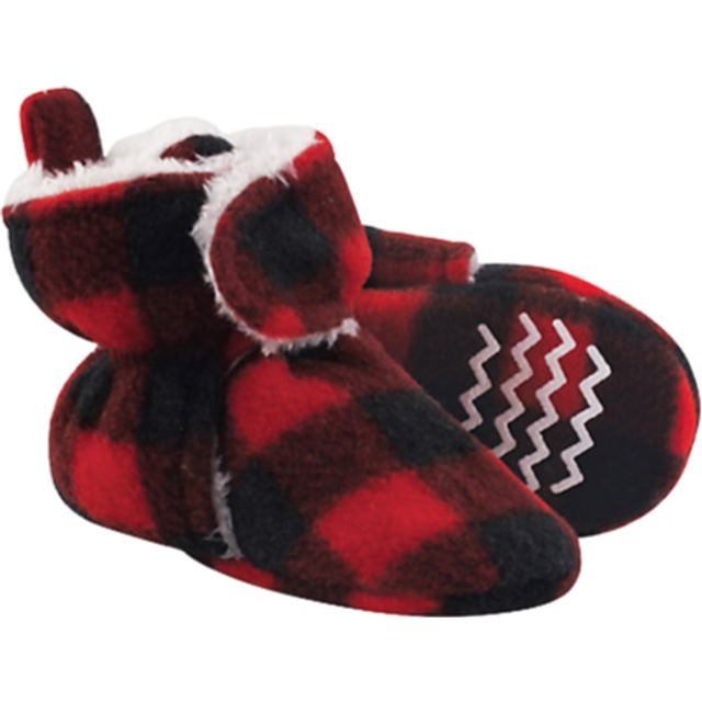 Hudson Baby unisex baby Cozy Fleece and Sherpa Booties Casual Sock  Black Red Plaid  18-24 Months Infant US