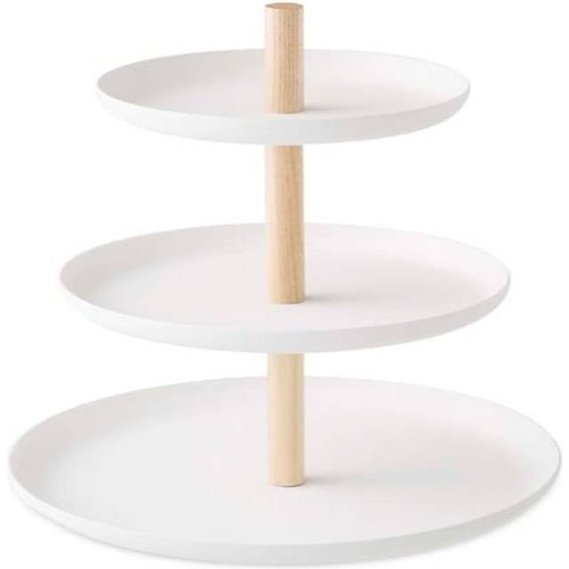 Yamazaki Home 3-Tier Food Serving Stand - Appetizer & Dessert Tray Party Organizer Steel + Wood White