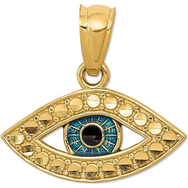14k yellow & white gold diamond accents polish solid casted enameled eye pendant
