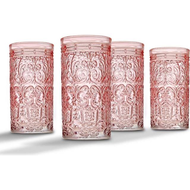 Jax Highball Beverage Glass Cup By Godinger - Pink - Set Of 4