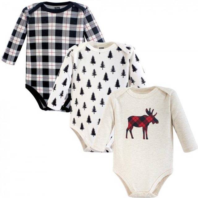 Hudson Baby Unisex Baby Cotton Long-Sleeve Bodysuits Moose 3-Pack  0-3