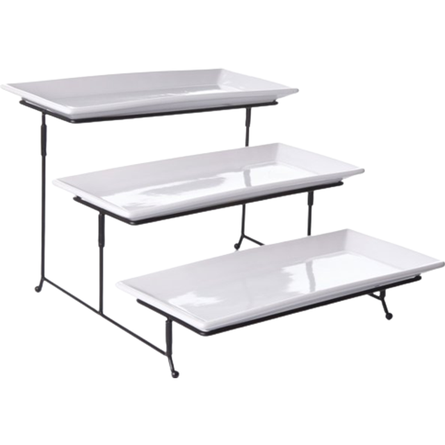 Gibson Home Gracious Dining Dinnerware  3Tier Rectangle Plate Set with Metal Stand  White