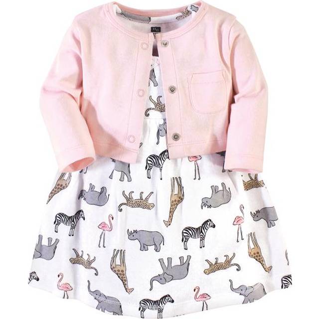 Hudson Baby Girls' Cotton Dress and Cardigan Set  Modern Pink Safari  0-3 Months
