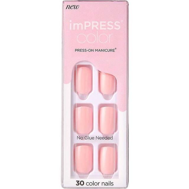 KISS imPRESS Color Gel Nail Kit Pick Me Pink with PureFit Technology - Includes Prep Pad Mini File Cuticle Stick and 30 Fake Nails