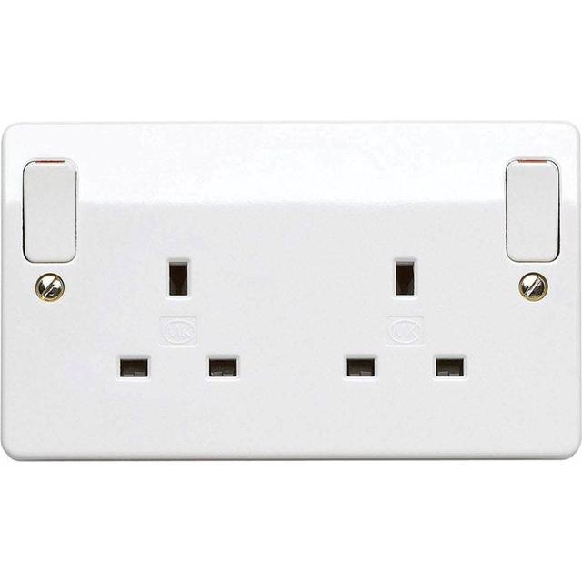 MK 13A Twin Switched Skirting Board Plug Socket - White