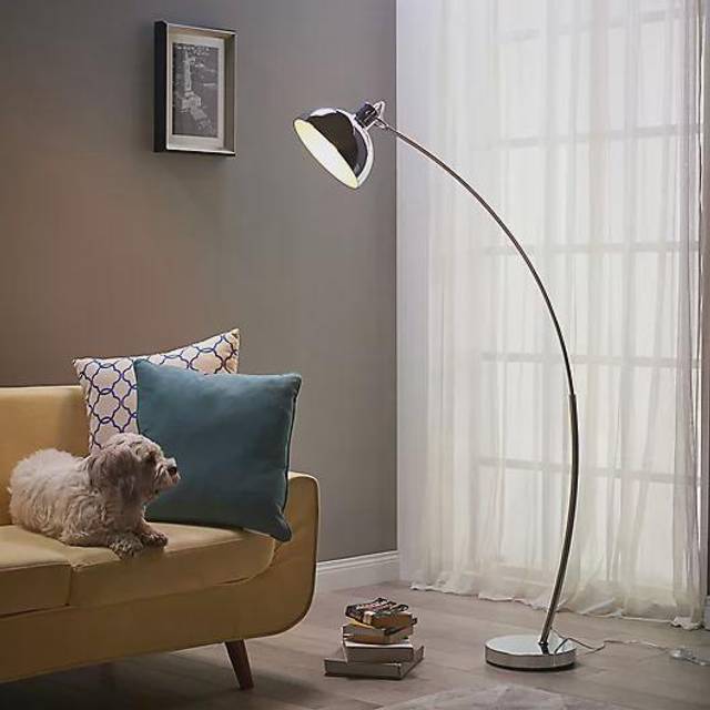 Teamson Home - Arco Curved Arched Standing Floor Lamp with Bell Shade, Modern Lighting in Chrome for Living Room, Bedroom or Dining Room