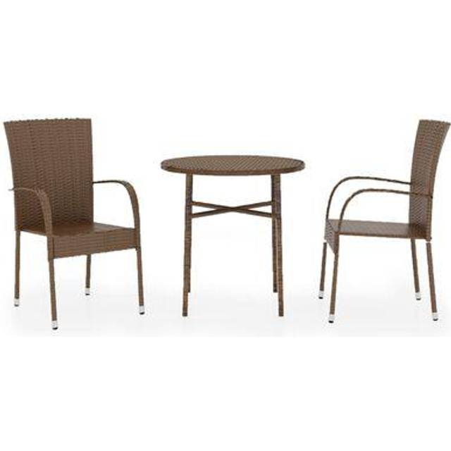 3 Piece Garden Dining Set Poly Rattan Brown vidaXL