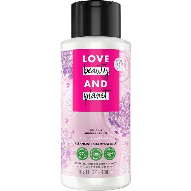Love Beauty and Planet Shampoo Milk Moisture and Bounce for Waves and Curls Rice Oil and Angelica Essence 100 percent Biodegradable Shampoo 13.5 oz