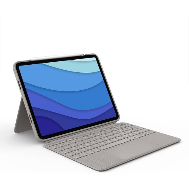 Logitech Combo Touch iPad Pro 11-tum (1:a, 2:a, 3:e och 4:e generationen – 2018, 2020, 2021, 2022) tangentbordsfodral och digitalpennan Logitech Crayon (2018 och senare), QWERTY US Intl, Zand