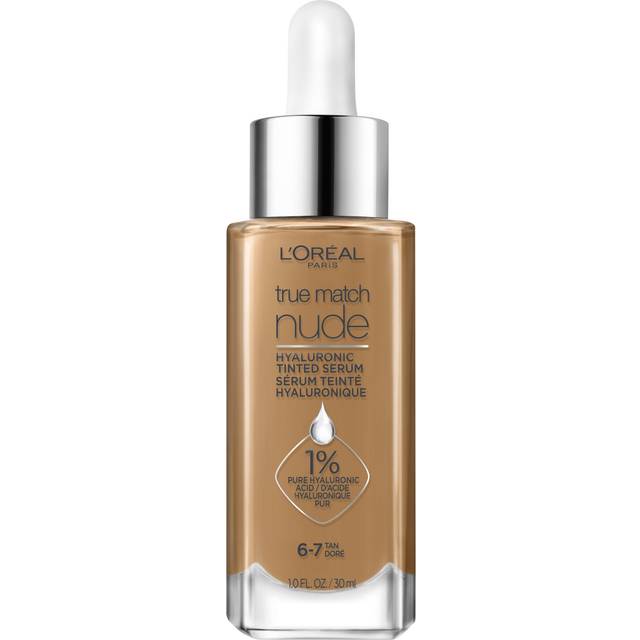 L'Oreal Paris True Match Nude Hyaluronic Tinted Serum Foundation med 1% Hyaluronisk syra, Tan 6–7, 1 fl. Oz.