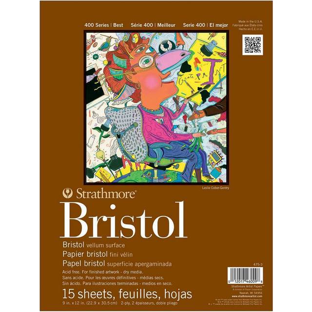 Strathmore STR-475-3 15 ark Bristol Vellum Pad, 9 x 12 tum, papper, vit, 23 x 30 cm