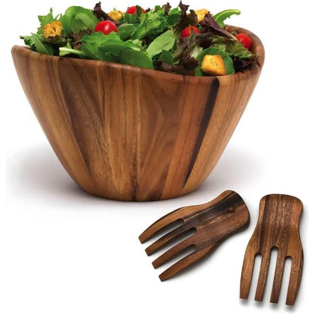 Lipper International Acacia Wave Bowl with Salad Hands 162.31 fluid ou