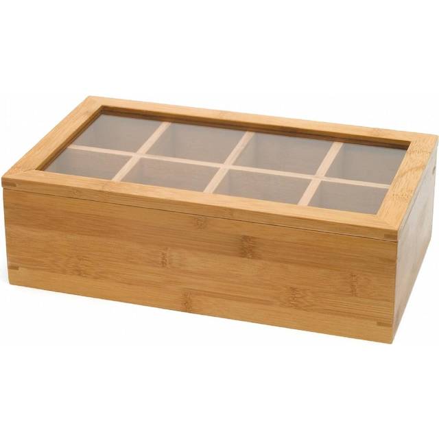 Lipper International Bamboo Wood Tea Box with Clear Lid  8 Compartments  12-1/2 x 7-1/2 x 3-5/8