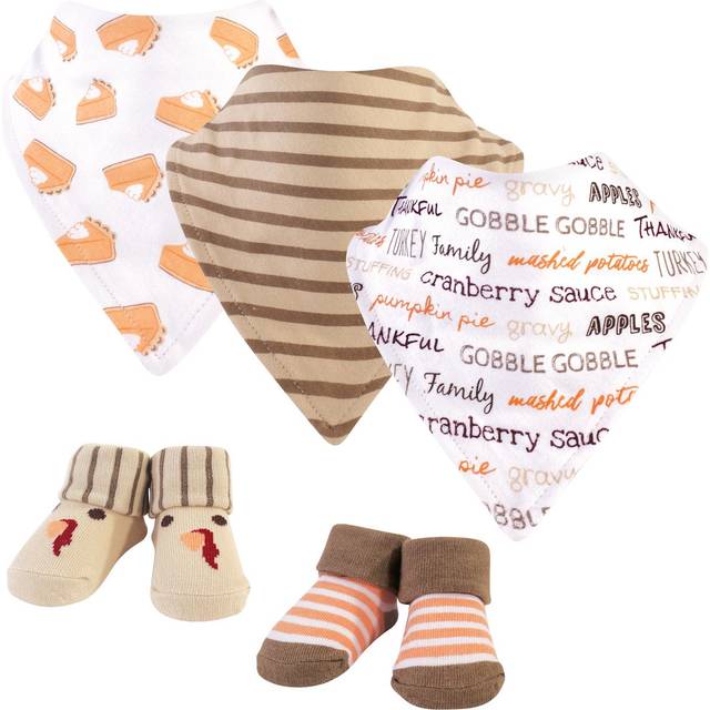 Hudson Baby Unisex Baby Cotton Bib and Sock Set  Pumpkin Pie  One Size