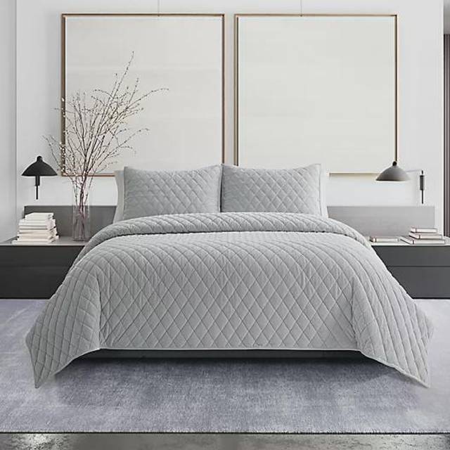 Vera Wang - King Quilt Set  Luxurious Velvet Bedding with Matching Shams  Lightweight Home Decor (Diamond Velvet Silver  King) Grey