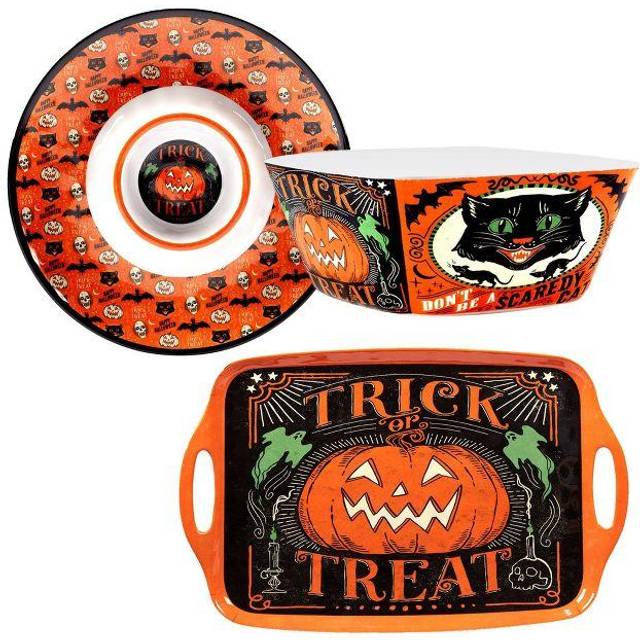 Certified International Scaredy Cat 3Pc Heavy Weight Melamine Hostess Set