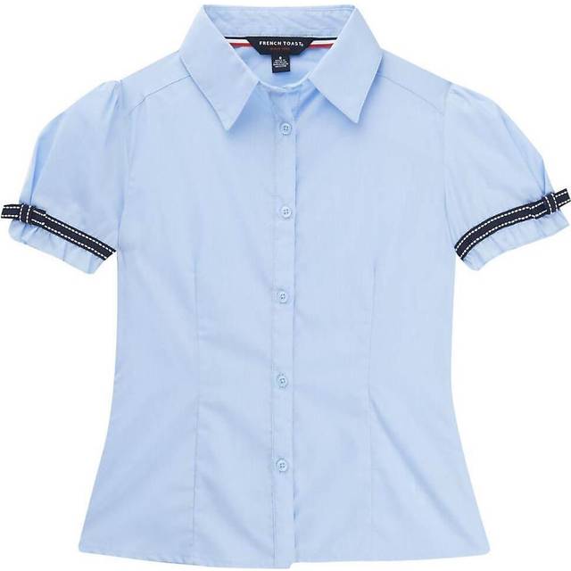 French Toast Big Girls' Short Sleeve Ribbon Bow Blouse  Light Blue  20