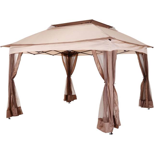 Outsunny 3 x 3(m) Pop Up Gazebo with Netting and Carry Bag - Party Tent Event Shelter for Garden - Patio - Khaki | TJ Hughes