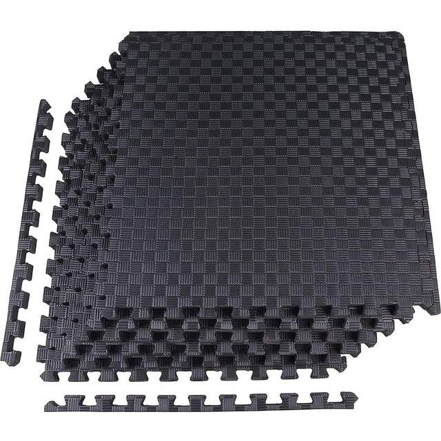 "BalanceFrom Interlocking Puzzle Exercise Mat EVA Foam 1"" thick 24 sq ft - Black"
