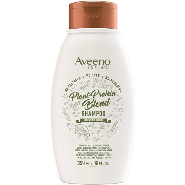 Aveeno Strength & Length Plant Protein Blend Shampoo, Vegan Formula for Strong Healthy-Looking Hair, White, 12 Fl Oz