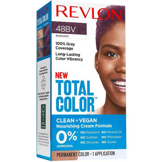 Revlon Total Permanent Hair Color, Clean and Vegan, 100% Gray Coverage Dye, 48BV Burgundy, 5.94 fl oz