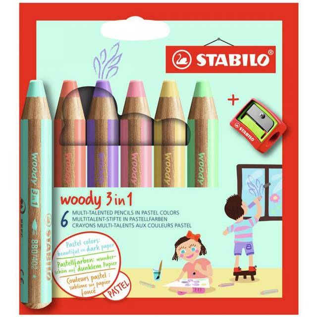 Stabilo Woody 3 in 1 Pencil Assorted Set of 6 + Sharpener