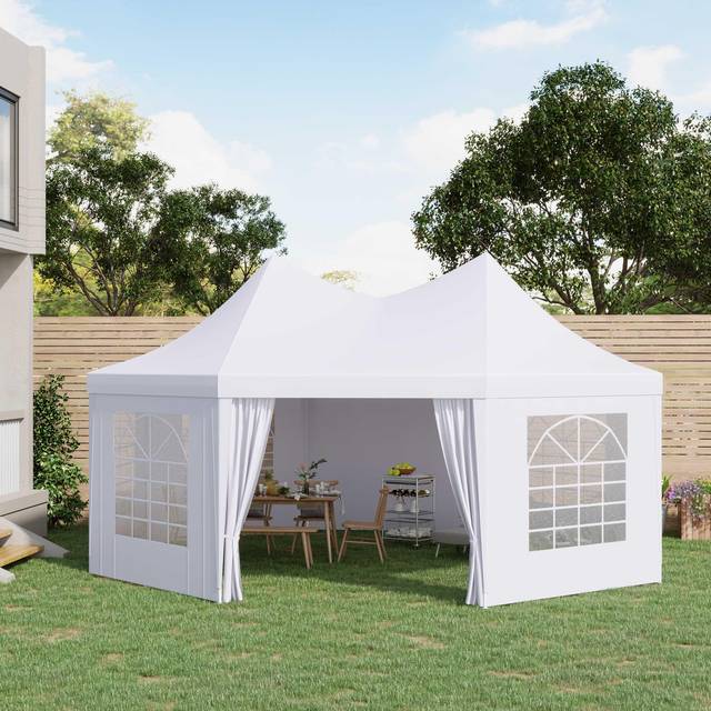 Outsunny 6.8 x 5m Garden Octagonal Gazebo Party Wedding Tent Heavy Duty Marquee, White