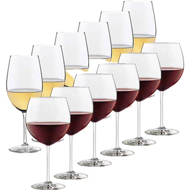 Libbey Signature Red and White Wine Glasses Set of 12  Elegant  Dishwasher Safe Glass Wine Glasses  Party Wine Glasses for Birthdays  Weddings  & More