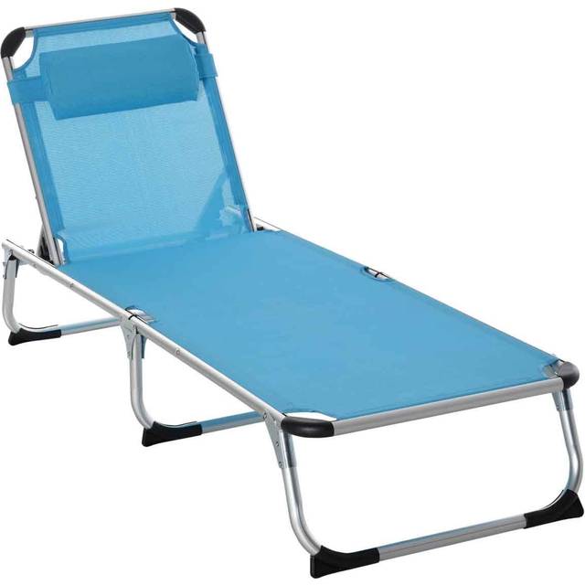 Outsunny Folding Sun Lounger with Pillow - Blue, Blue