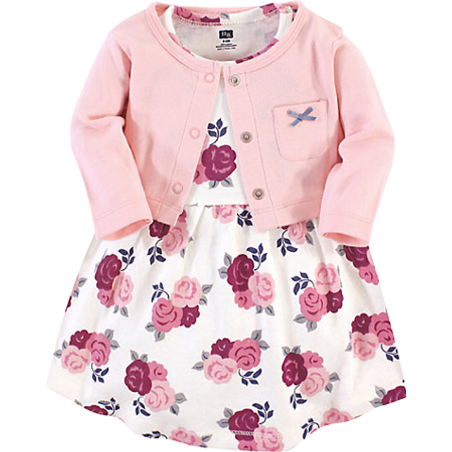 Hudson Baby baby girls Cotton and Cardigan Set Casual Dress  Blush Floral  4T US