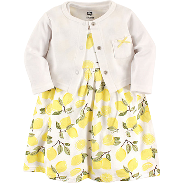 Hudson Baby Girls' Cotton Dress and Cardigan Set  Lemon  12-18 Months