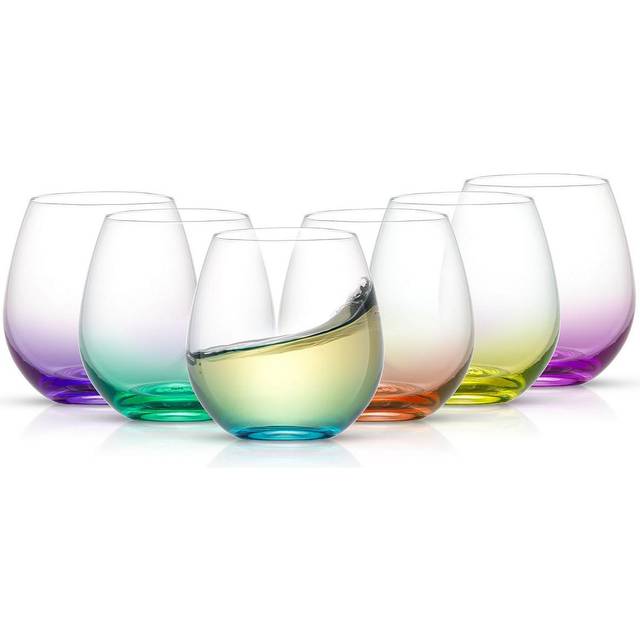 JoyJolt HUE Stemless Wine Glass Set. Large 15 oz Stemless Wine Glasses Set of 6. Short Wine Tumblers for White Wine Glasses, Red Wine Glasses, Water G