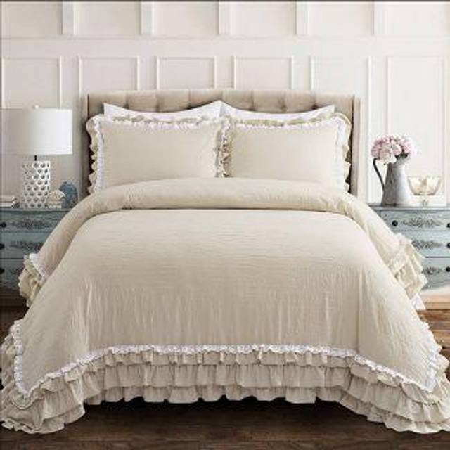 Lush Decor Ella Shabby-Chic Ruffle Lace 3-Piece Full/Queen Comforter Set (Neutral)  92 x 90 Inch