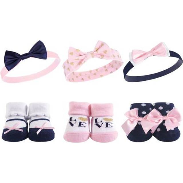 Hudson Baby Unisex Baby Headband and Socks Gift set  Navy Love  One Si