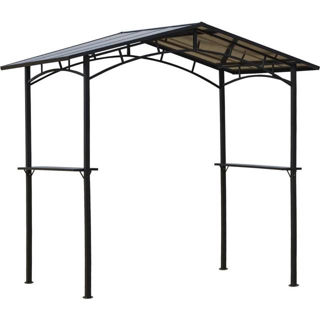 Outsunny 8Ft X 5Ft Outdoor Bbq Protective Gazebo Aluminium Frame With 2 Shelves - Black, Black