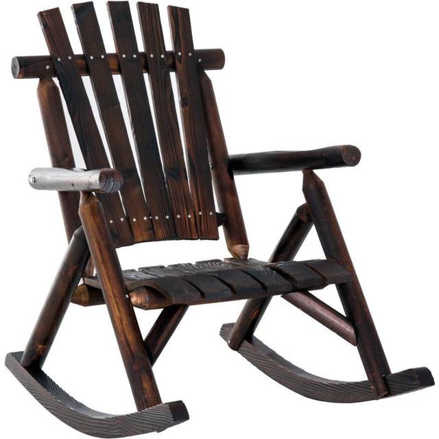 Outsunny Rustic Outdoor Patio Adirondack Rocking Chair - Carbonized Colour - Brown