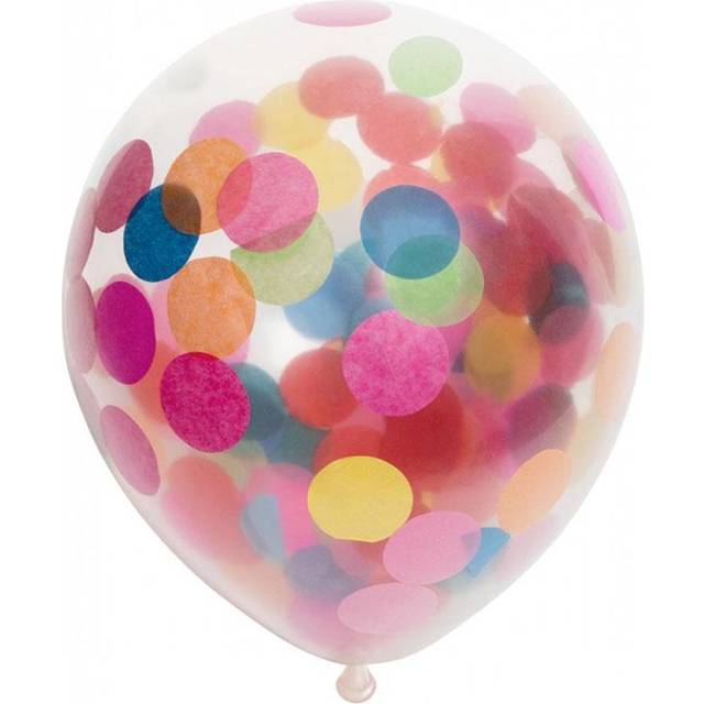 Ballonger med stora flerfärgade konfetti, 6-pack