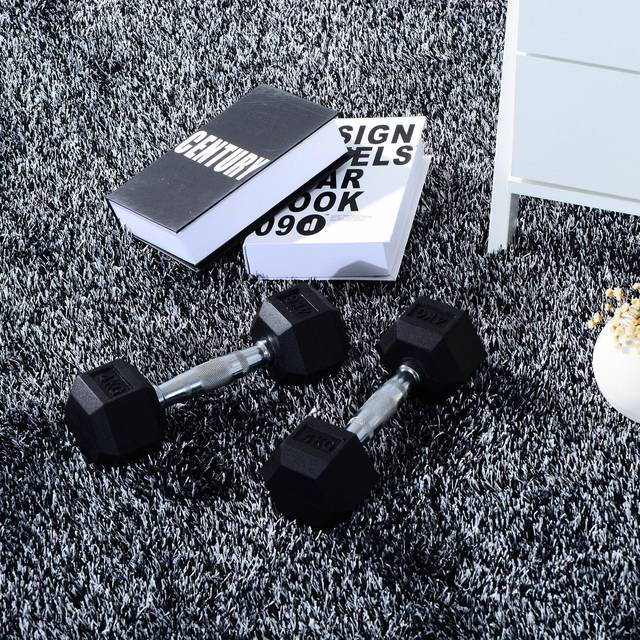 2x4kg Rubber Dumbbell Sports Hex Weights Sets Home Gym Fitness Hexagonal Dumbbells Kit Weight Lifting Exercise - HOMCOM | TJ Hughes Black