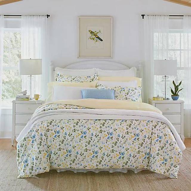 Laura Ashley Home - King Duvet Cover Set, Cotton Sateen Reversible Bedding with Matching Shams, All Season Home Decor (Meadow Floral Blue, King)