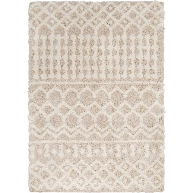 Livabliss NOUR Shaggy Geometric Plush Pile Cream Beige Area Rug (160 x 220 cm), Cream