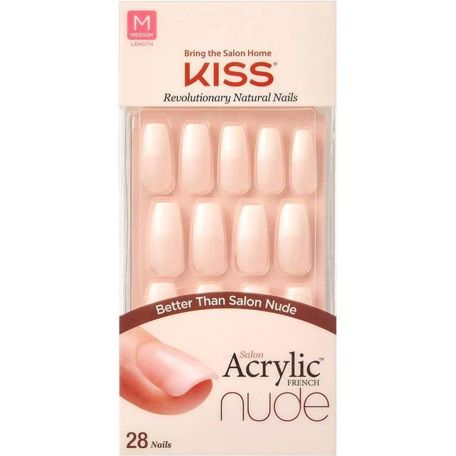 KISS Salon Acrylic French Nude Collection, Leilani, Nude falska naglar med medellång längd, innehåller 28 falska naglar, nagellim, nagelfil och manikyrpinne