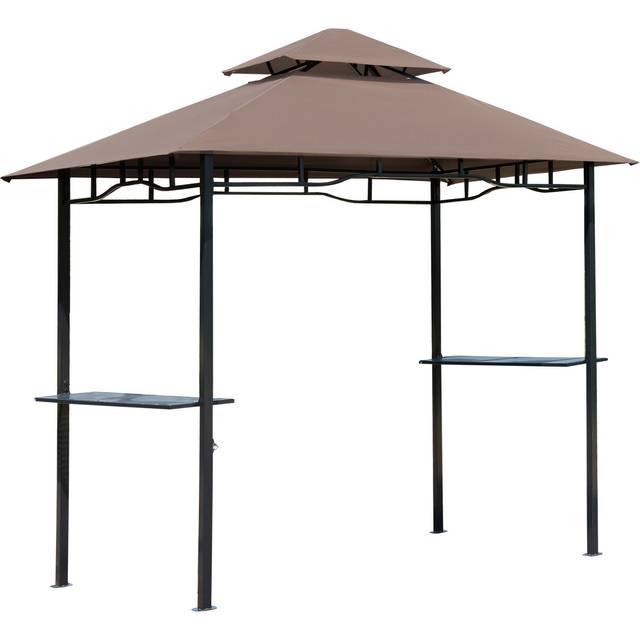 Outsunny Outdoor Double-tier Bbq Gazebo Shelter Grill Canopy Barbecue Tent Patio - Brown, Brown