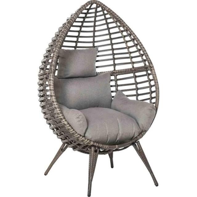 Outsunny Outdoor indoor Wicker Teardrop Chair with Cushion Rattan Lounger