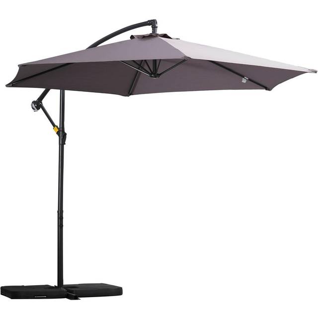 Outsunny 3(m) Garden Banana Parasol Cantilever Umbrella with Crank Handle, Cross Base, Weights and Cover for Outdoor, Hanging Sun Shade, Light Grey