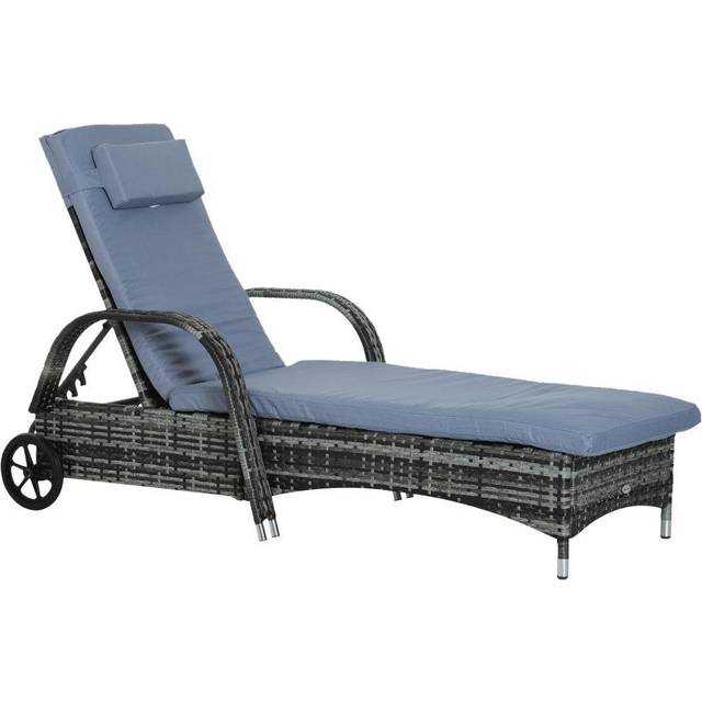 Outsunny Rattan Sun Lounger w/ Cushion - Grey | TJ Hughes